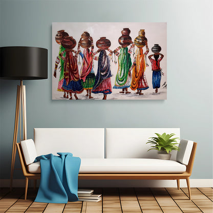 Traditional Women with Water Pots Art Wall Canvas