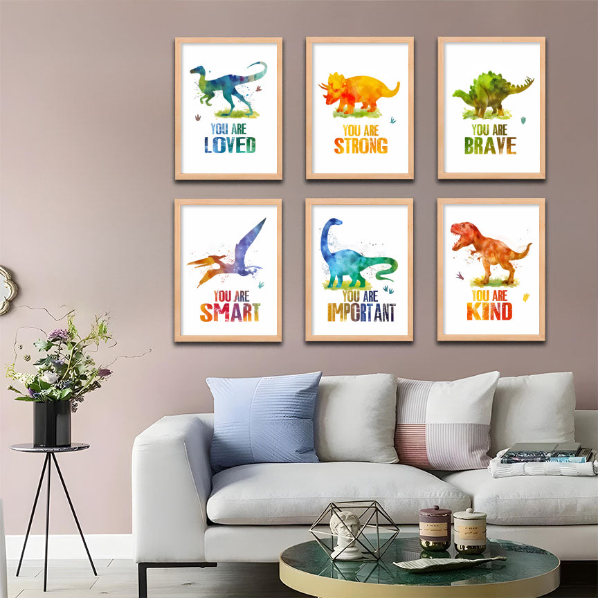 Watercolor Dino Inspirational Prints for Kids Wall Frame