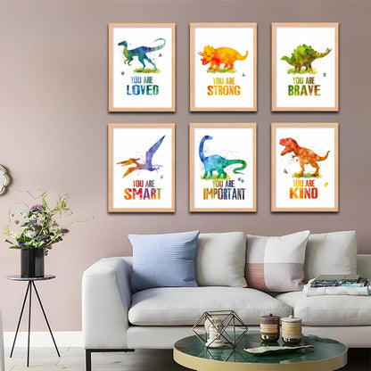 Watercolor Dino Inspirational Prints for Kids Wall Frame