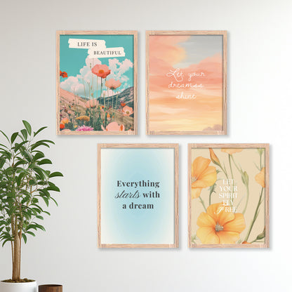 Aesthetic Pastel Sky & Floral Collage Quote Wall Frame
