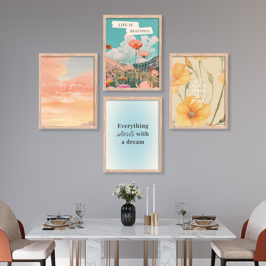 Aesthetic Pastel Sky & Floral Collage Quote Wall Frame
