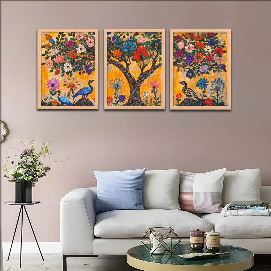 Peacock Garden Trio Wall Frames