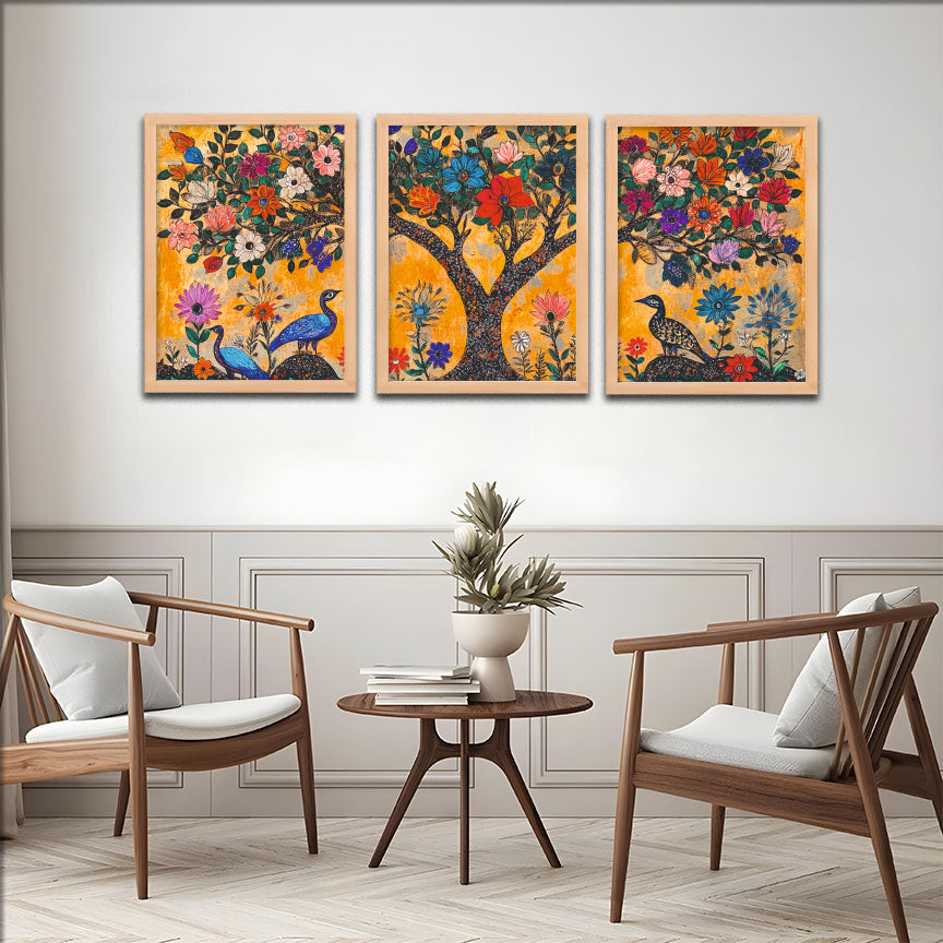Peacock Garden Trio Wall Frames
