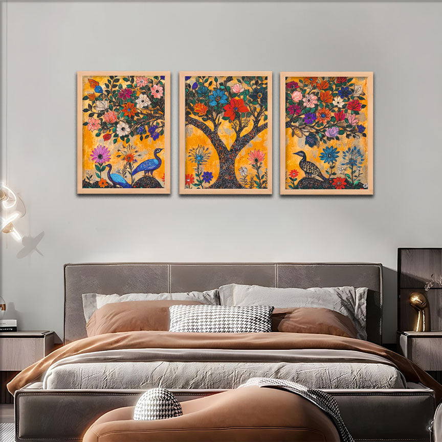 Peacock Garden Trio Wall Frames