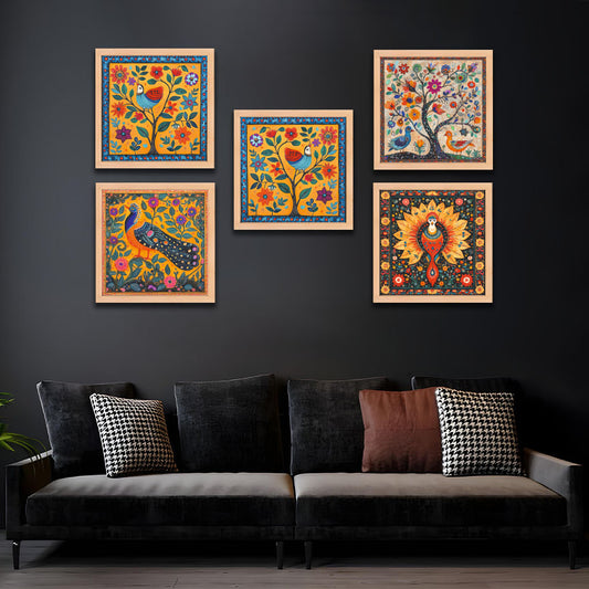 Vibrant Folk Art Wall Frame Set