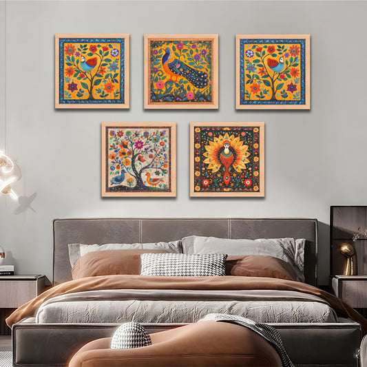 Vibrant Folk Art Wall Frame Set