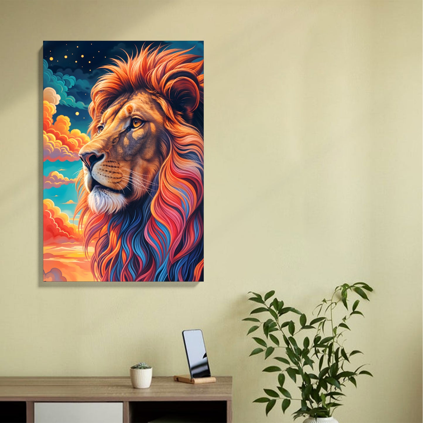 Majestic Lion in Sunset Clouds
