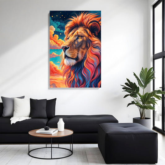 Majestic Lion in Sunset Clouds