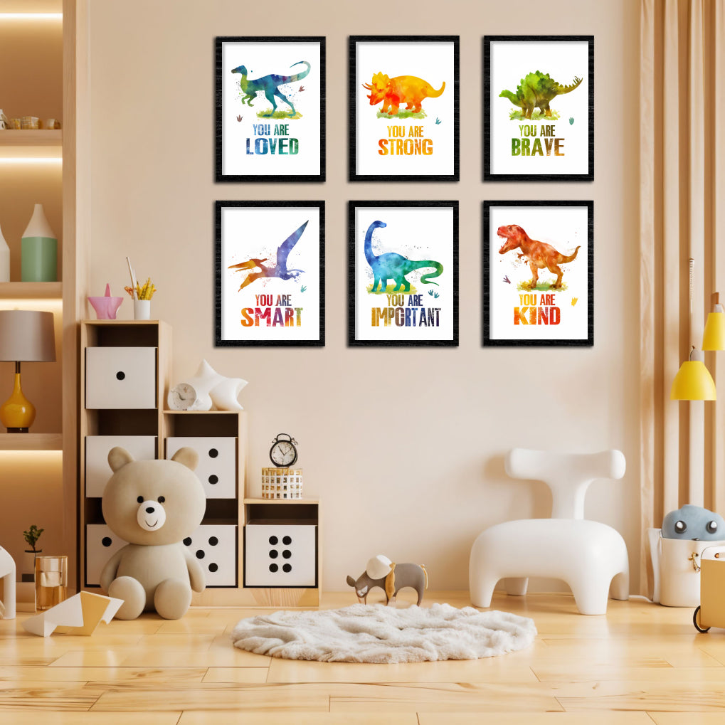 Watercolor Dino Inspirational Prints for Kids Wall Frame