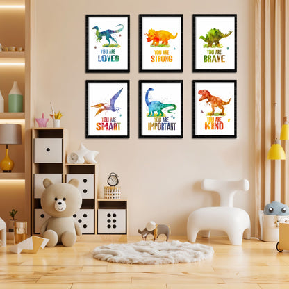 Watercolor Dino Inspirational Prints for Kids Wall Frame