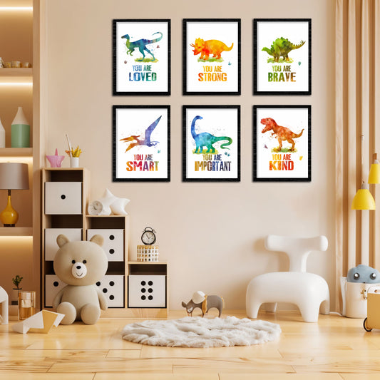 Watercolor Dino Inspirational Prints for Kids Wall Frame