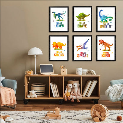 Watercolor Dino Inspirational Prints for Kids Wall Frame