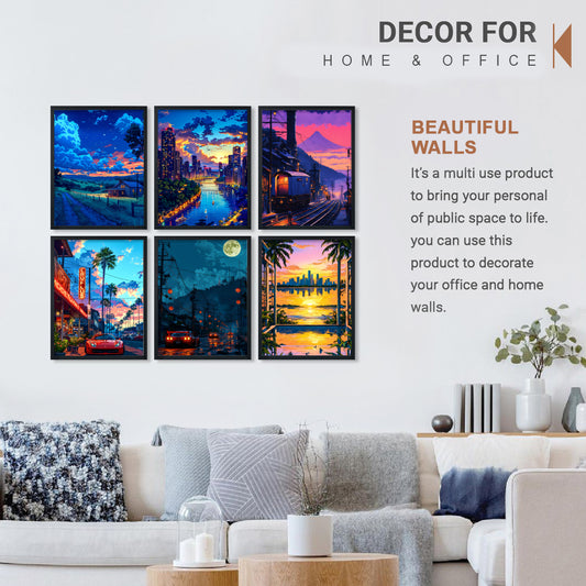 Neon Cityscape Wall Art Frame Set