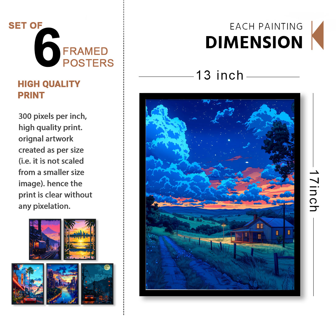 Neon Cityscape Wall Art Frame Set