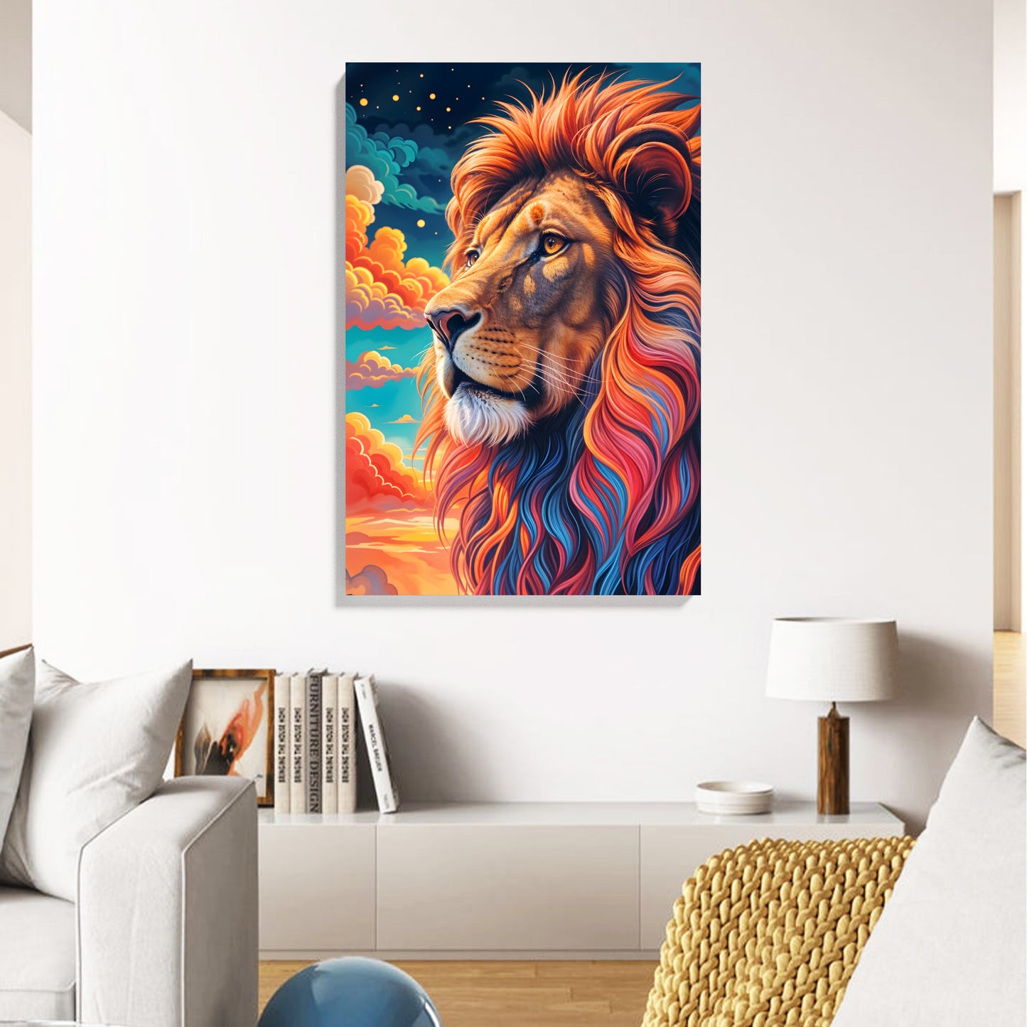 Majestic Lion in Sunset Clouds