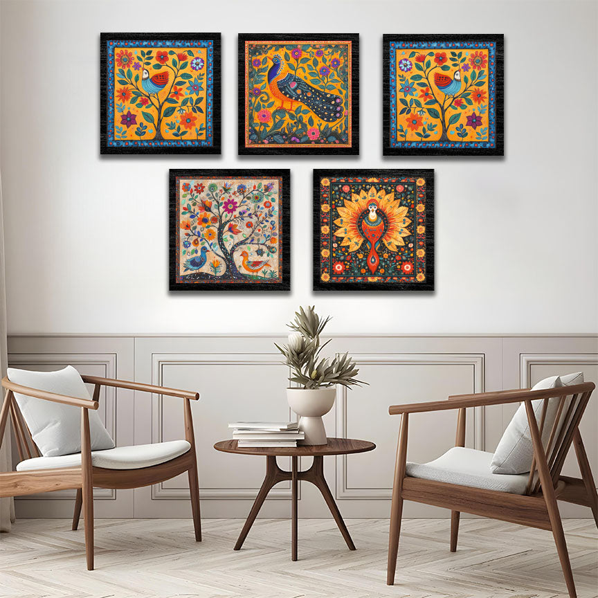 Vibrant Folk Art Wall Frame Set