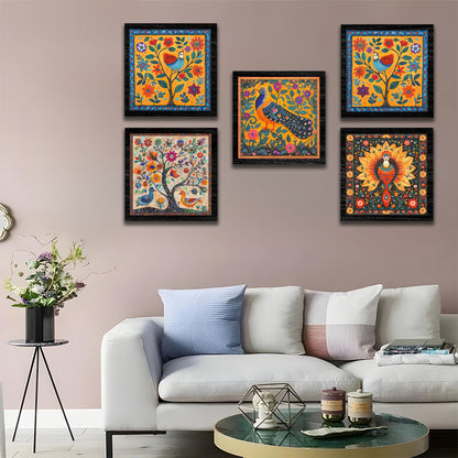 Vibrant Folk Art Wall Frame Set