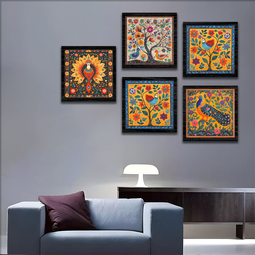 Vibrant Folk Art Wall Frame Set