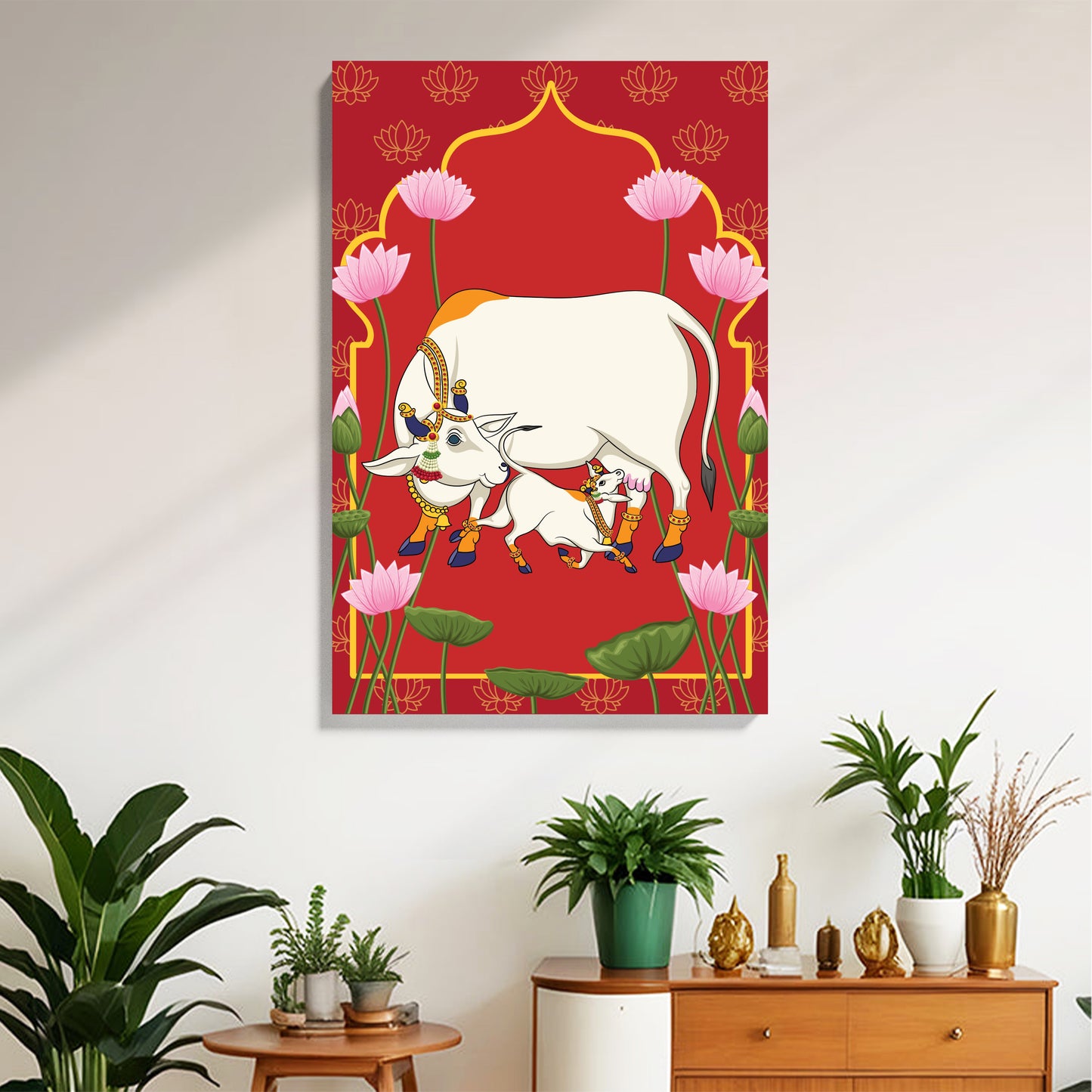 Kamdhenu Cow & Calf Devotional Canvas