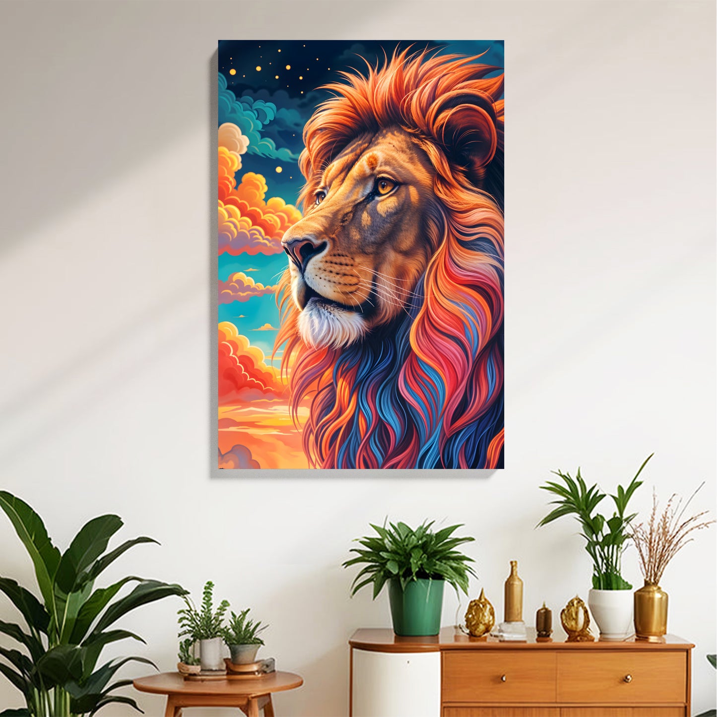 Majestic Lion in Sunset Clouds