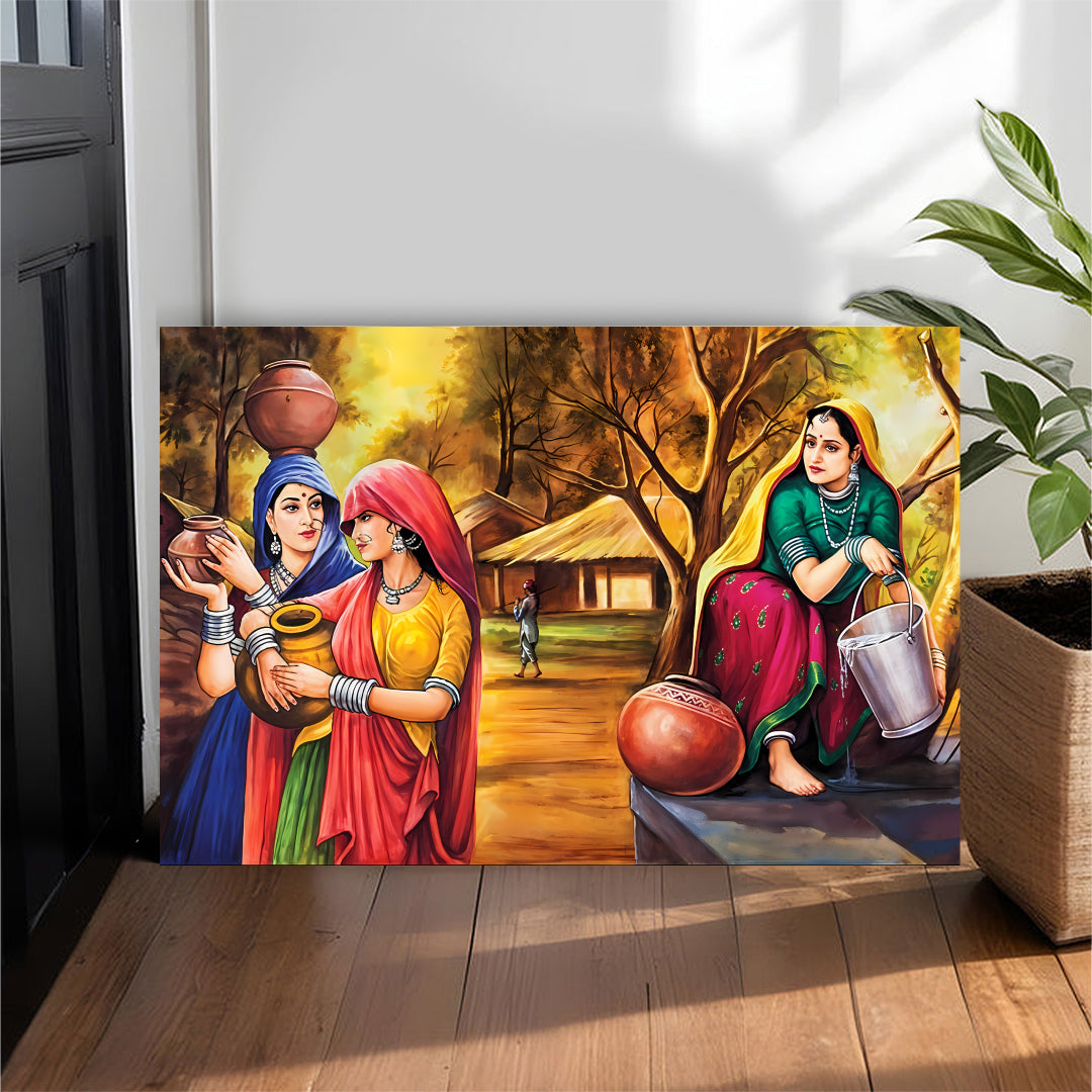 Traditional Indian Women Painting Wall Canvas