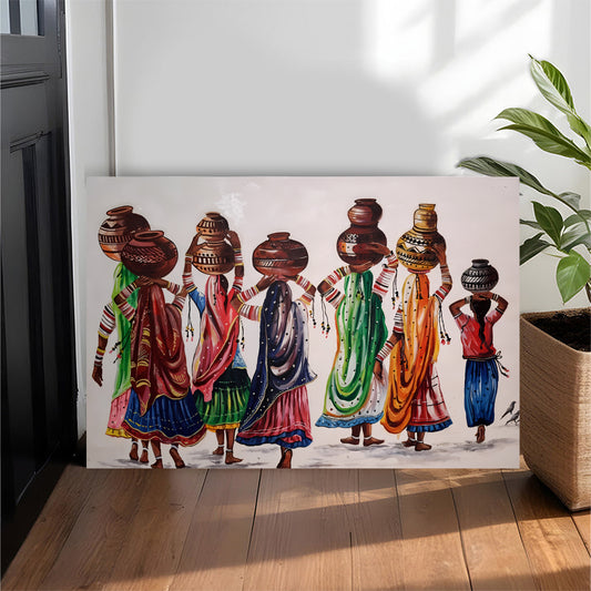 Traditional Women with Water Pots Art Wall Canvas