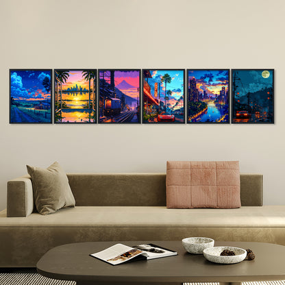 Neon Cityscape Wall Art Frame Set