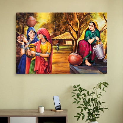 Traditional Indian Women Painting Wall Canvas
