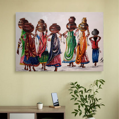Traditional Women with Water Pots Art Wall Canvas