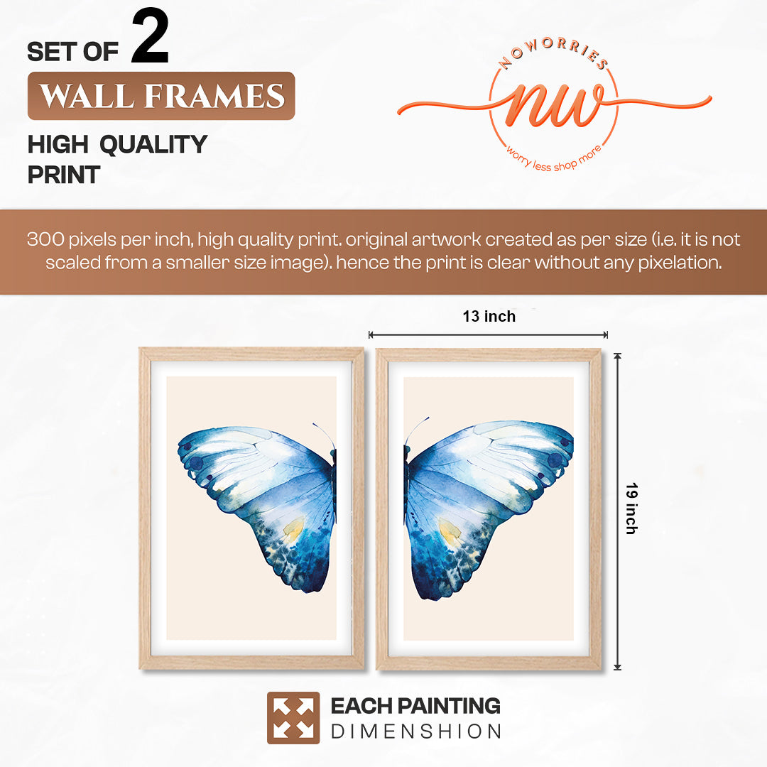 Blue Butterfly Botanical Wall Art Set of 2