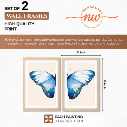 Blue Butterfly Botanical Wall Art Set of 2