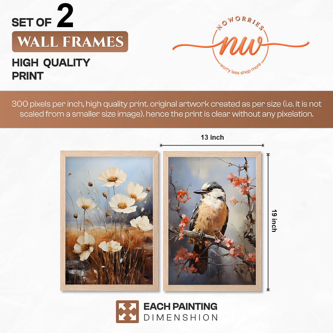 Bird & Floral Wall Art Set of 2