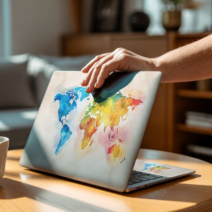 Watercolor World Map Artistic Laptop Skin