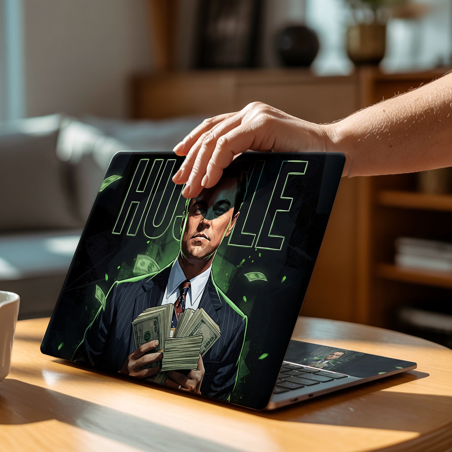 Hustle & Cash Neon Green Motivation Aesthetic Laptop Skin
