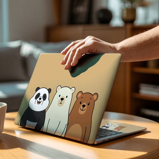 Three Cute Bears Kawaii Illustration Laptop Skin