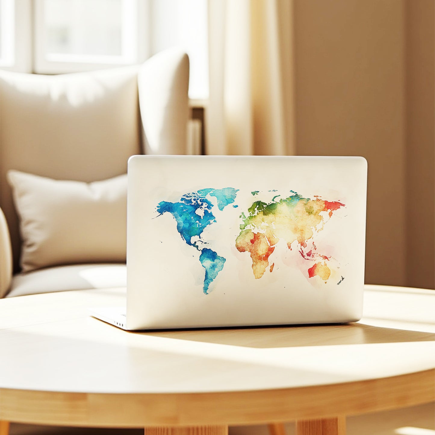 Watercolor World Map Artistic Laptop Skin