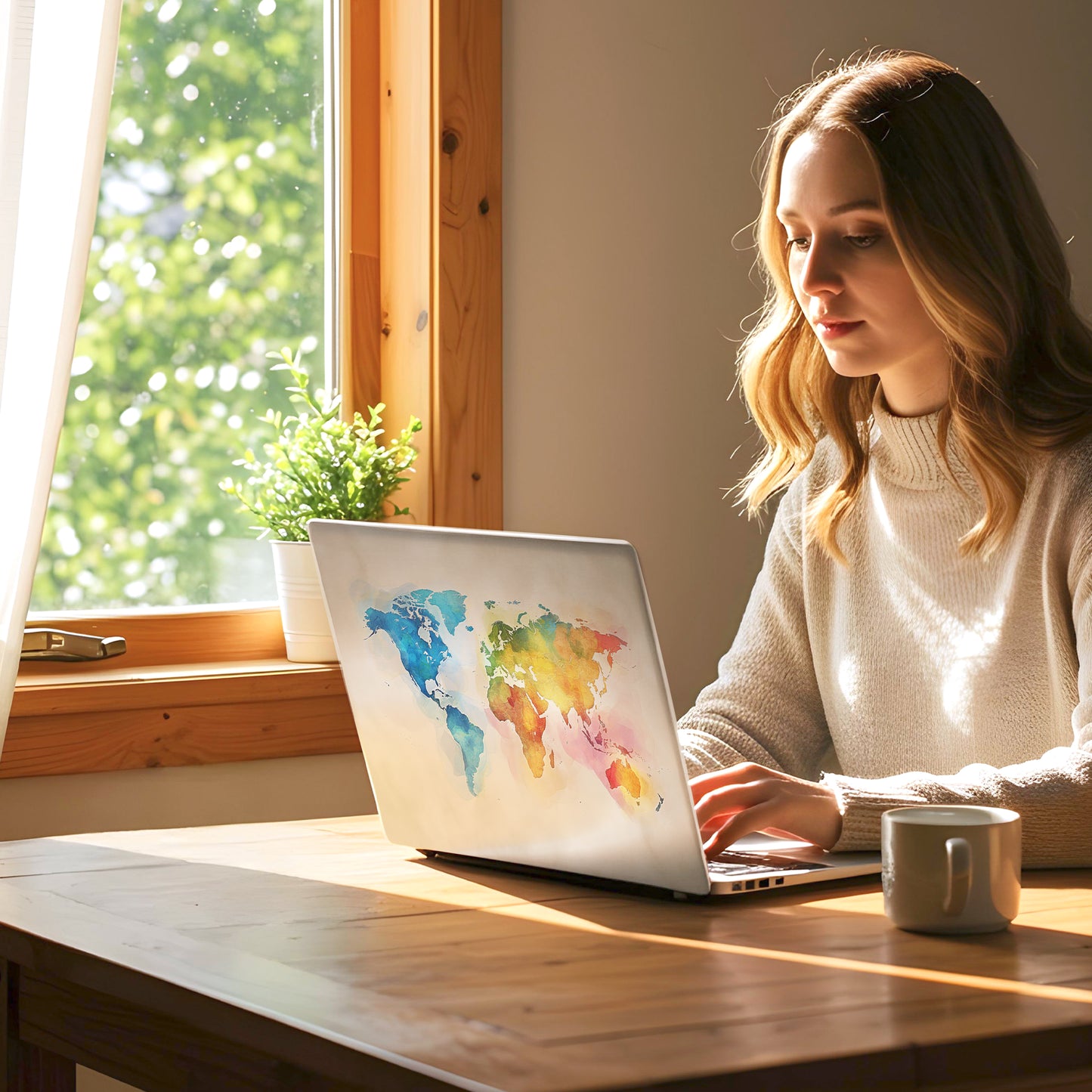 Watercolor World Map Artistic Laptop Skin