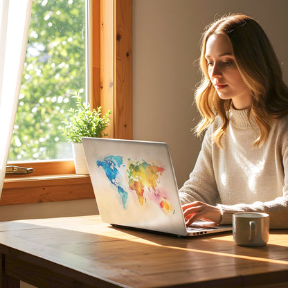 Watercolor World Map Artistic Laptop Skin