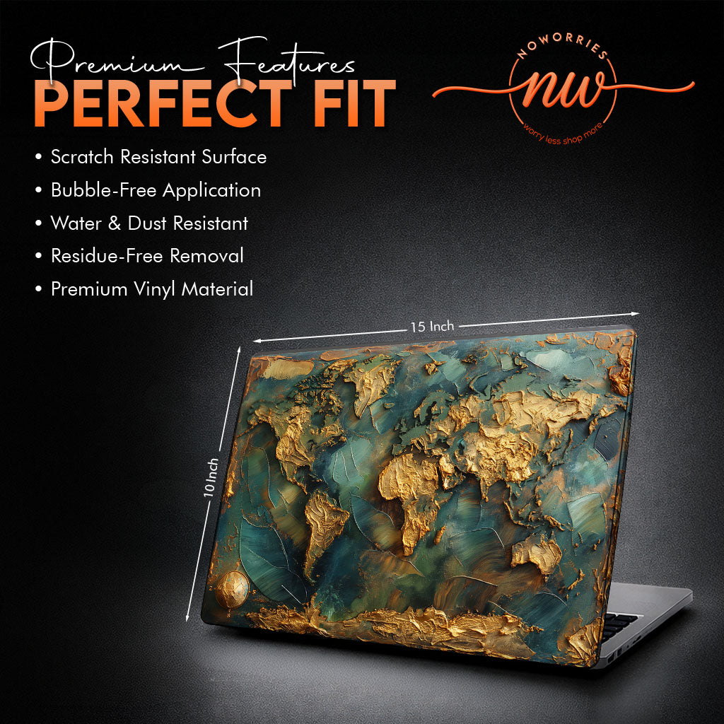 3D Texture Gold Map Luxury Laptop Skin