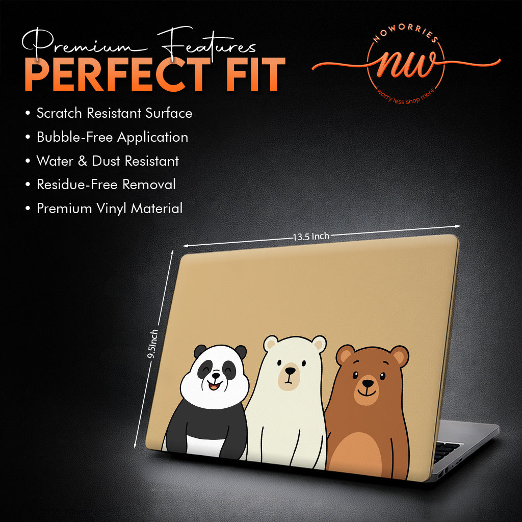 Three Cute Bears Kawaii Illustration Laptop Skin