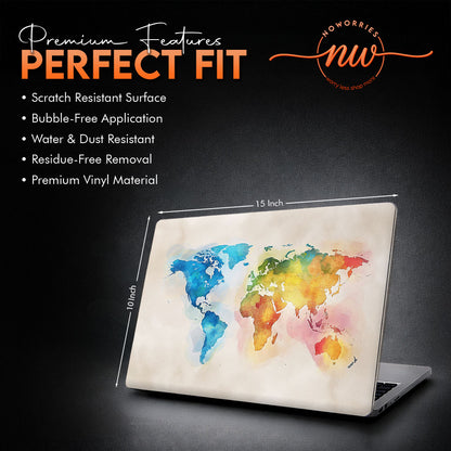 Watercolor World Map Artistic Laptop Skin