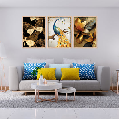 Royal Peacock & Golden Florals Wall Frame