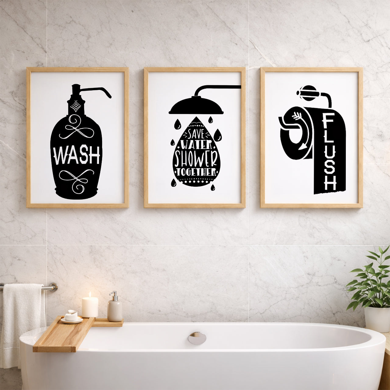 Funny Bathroom Quotes Wall Frames Set of 3