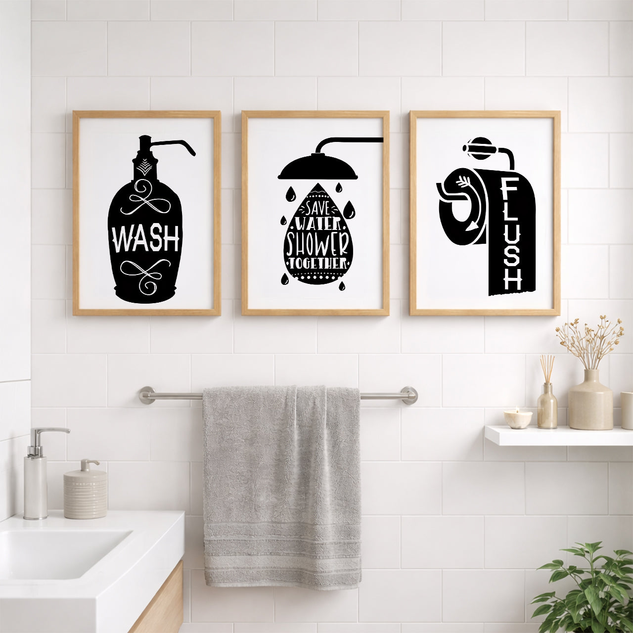 Funny Bathroom Quotes Wall Frames Set of 3