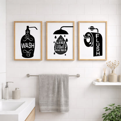 Funny Bathroom Quotes Wall Frames Set of 3