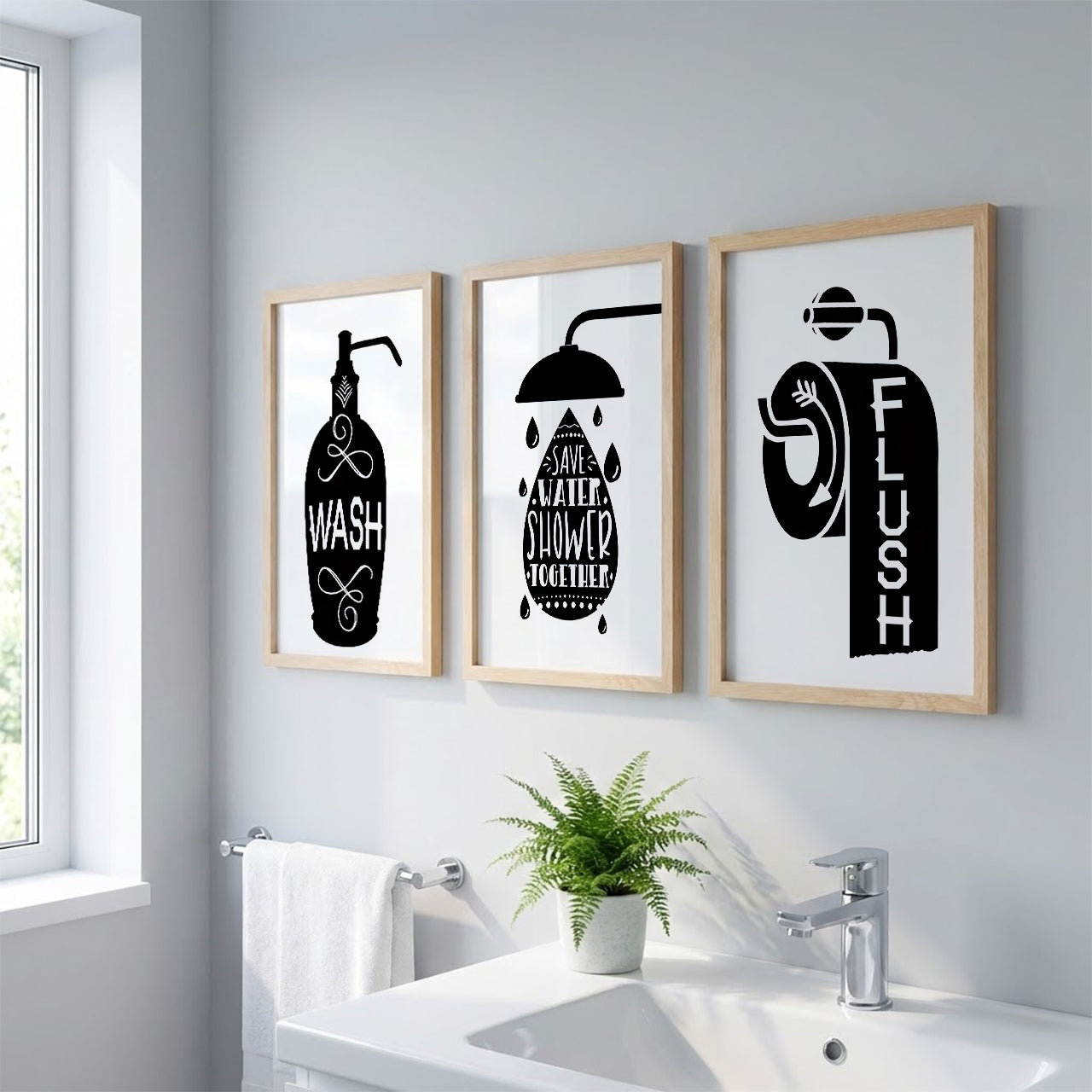Funny Bathroom Quotes Wall Frames Set of 3