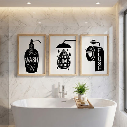 Funny Bathroom Quotes Wall Frames Set of 3