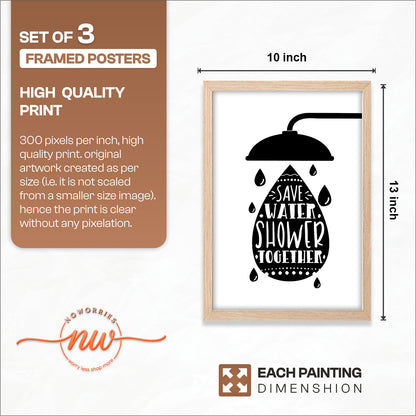 Funny Bathroom Quotes Wall Frames Set of 3