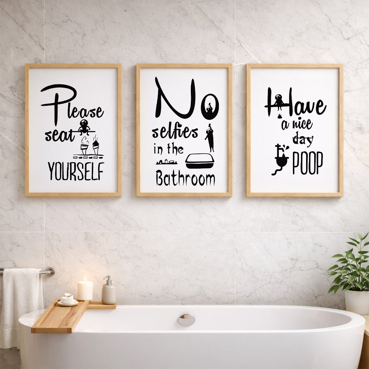 Humorous Toilet Rules Wall Art Set of 3