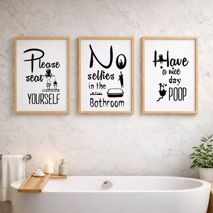 Humorous Toilet Rules Wall Art Set of 3